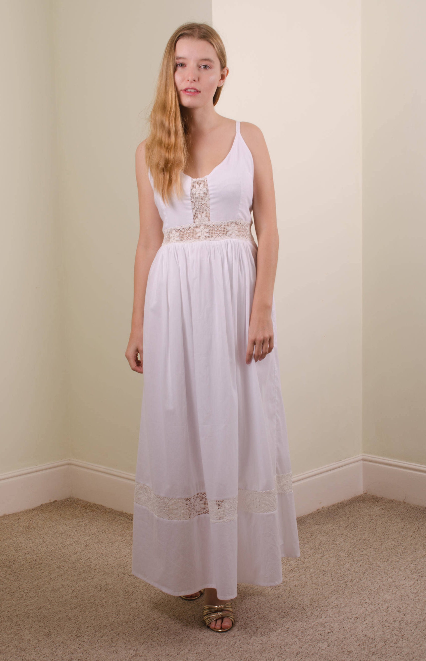 White organic cotton maxi dress long white cotton dress | Etsy
