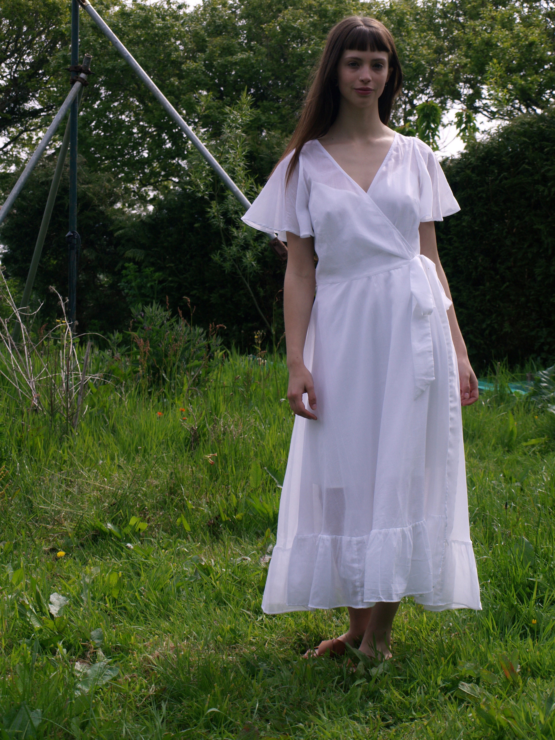 Wrap dress in organic cotton white voile wrap dress organic | Etsy