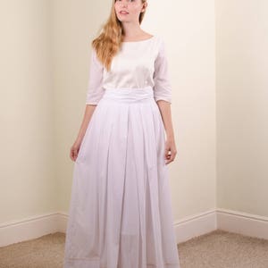 sample sale long organic cotton white dress, cotton wedding dress, long white summer dress with 3/4 sleeves, casual wedding dress size S image 1