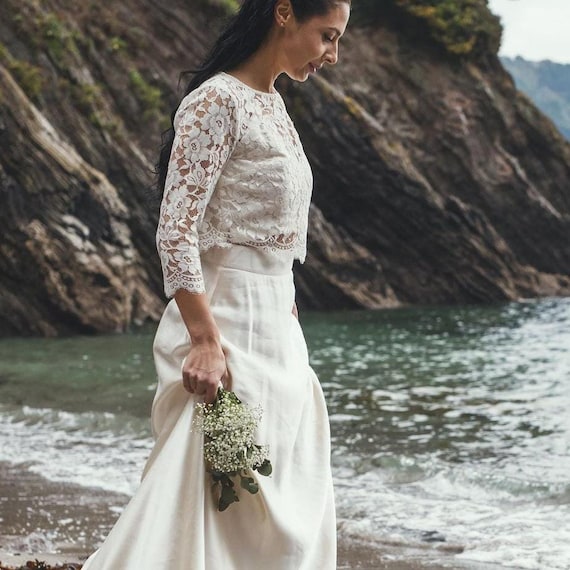 Organic Cotton Lace Bridal Top: 'Sophie' Cream Floral Bolero