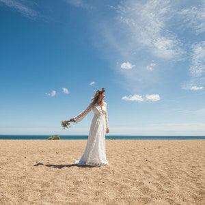 Long cotton lace wedding dress boho wedding dress, 'Willow' wedding dress, cotton lace wedding dress, eco wedding dress, handmade in UK image 5