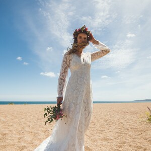 Long cotton lace wedding dress boho wedding dress, 'Willow' wedding dress, cotton lace wedding dress, eco wedding dress, handmade in UK image 4