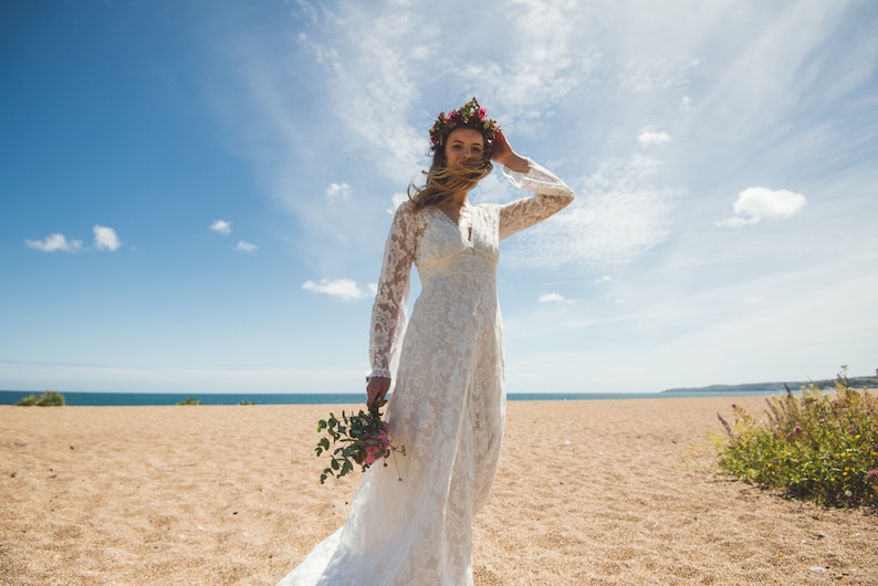 Long cotton lace wedding dress boho wedding dress, 'Willow' wedding dress, cotton lace wedding dress, eco wedding dress, handmade in UK image 4