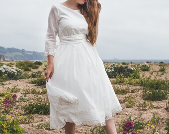 【関税＆送料込み】Off-White 'Savannah' White Cotton Dress White V Neck Handmade Cotton Shift Dress Women Sleeveless