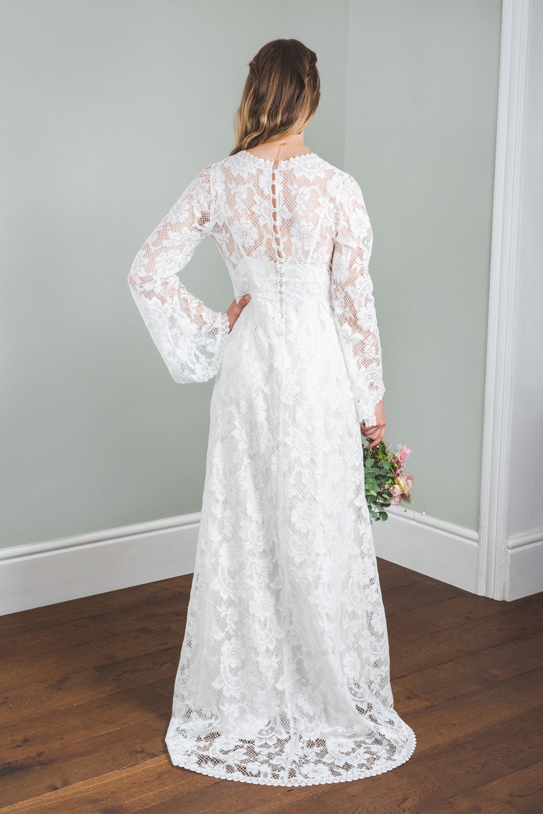 Long cotton lace wedding dress boho wedding dress, 'Willow' wedding dress, cotton lace wedding dress, eco wedding dress, handmade in UK image 9