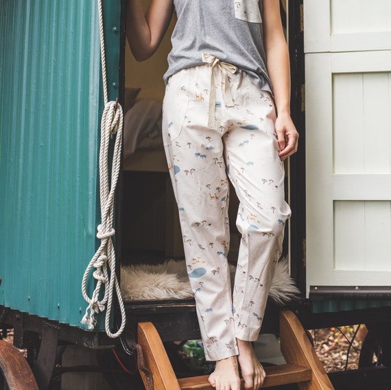 Safari Print Pyjama Trousers for Women, 100% Organic Cotton Pyjama