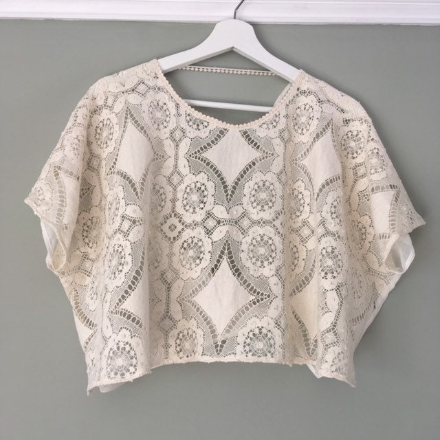 Image of Cotton Lace Top, Unbleached Cream/ Lace Bridal Top Made in English Cotton Lace, Cream Uk