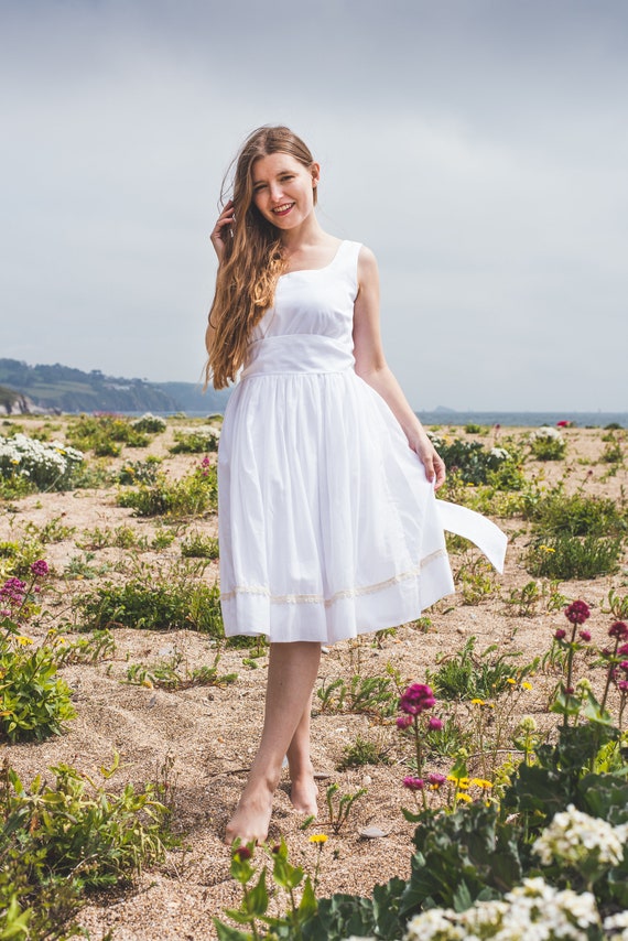 Sample Sale -organic Cotton White Dress, Sleeveless White Sundress, White  Summer Dress, Casual Wedding, Civil Wedding Dress, Size S (UK 10) - Etsy