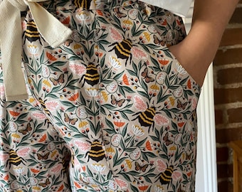 Pyjamabroek van biologisch katoen: damespyjamabroek met bijenprint, gemaakt in maat S (alleen Britse maat 10)