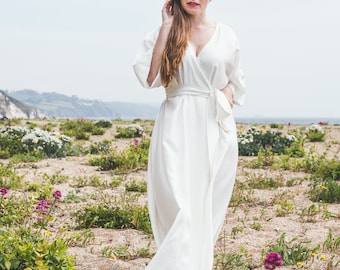 Sample Sale - Wrap Wedding Dress, kimono sleeve ankle length simple wedding dress, eco wedding dress, casual wedding dress UK size S, UK10