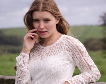 White Cotton Lace Dress, short wedding dress, cotton wedding dress, civil wedding dress, white lace evening dress,