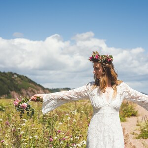 Long cotton lace wedding dress boho wedding dress, 'Willow' wedding dress, cotton lace wedding dress, eco wedding dress, handmade in UK image 2