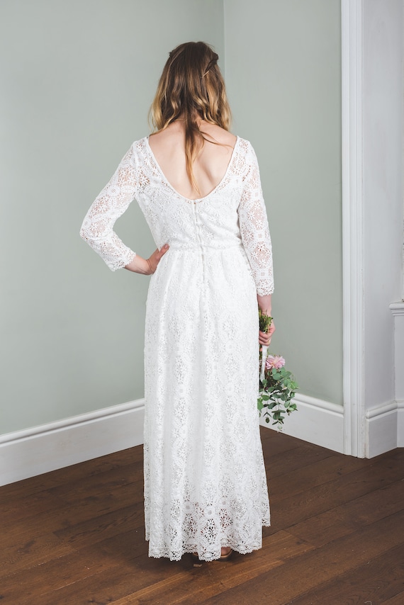 Long Cotton Lace Wedding Dress With Sleeves Boho Wedding Dress Relaxed Casual Wedding Dress Eco Wedding Dress Made in UK Etsy UK