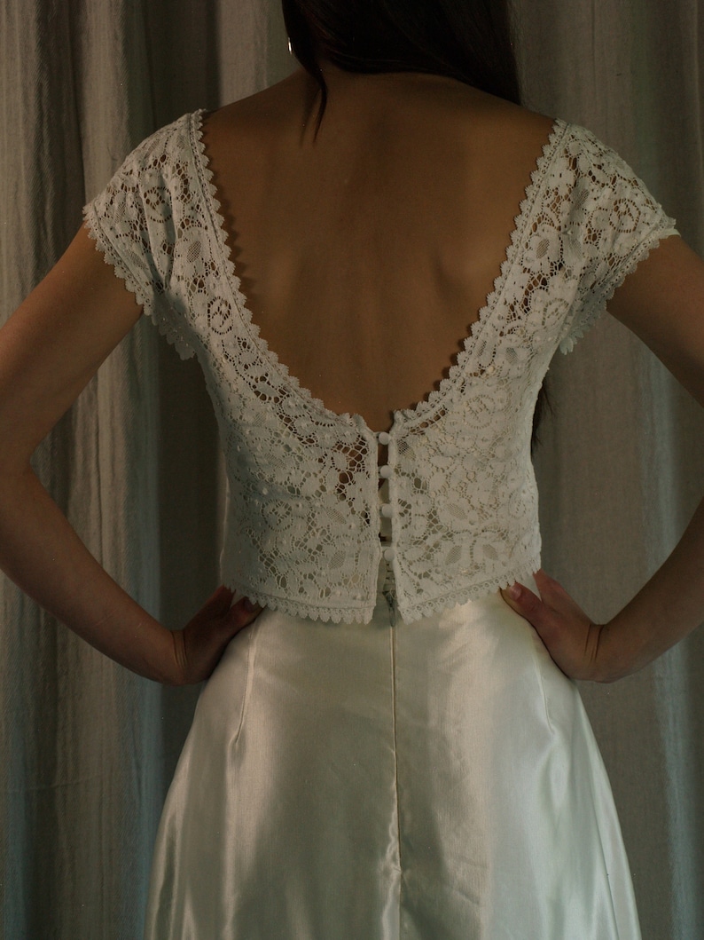 Sample Sale Bridal top, cotton lace top, button back off-white lace top, cotton lace, bridal cover up, sample sale size XXS, UK size 6 image 7