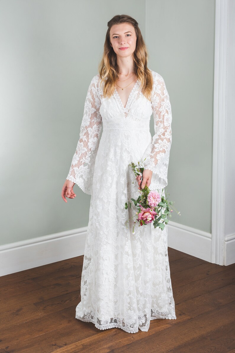 Long cotton lace wedding dress boho wedding dress, 'Willow' wedding dress, cotton lace wedding dress, eco wedding dress, handmade in UK image 6