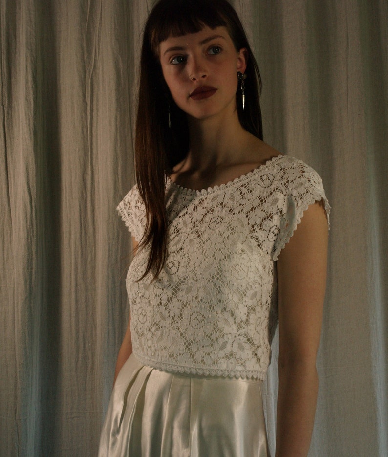 Sample Sale Bridal top, cotton lace top, button back off-white lace top, cotton lace, bridal cover up, sample sale size XXS, UK size 6 image 3