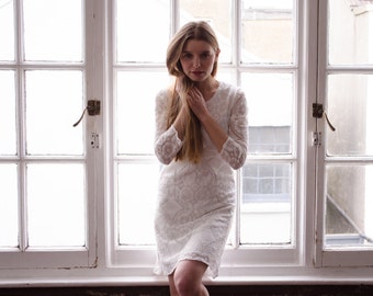 Little White Lace Dress 'Lizzie', cotton lace wedding dress, short wedding dress, white lace dress, casual wedding dress civil wedding dress