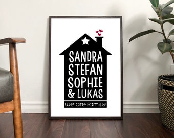 Custom Family Home Print, Housewarming Gift, Family Typography print, Home print with Family Names, Personalised Family Poster, House Poster