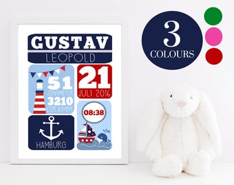 New Baby Poster, Baby Gift, Birth Announcement, Nautical Birth Print, Custom Birth Print, Birth Stats Print, Modern Nursery Decor, Nautical