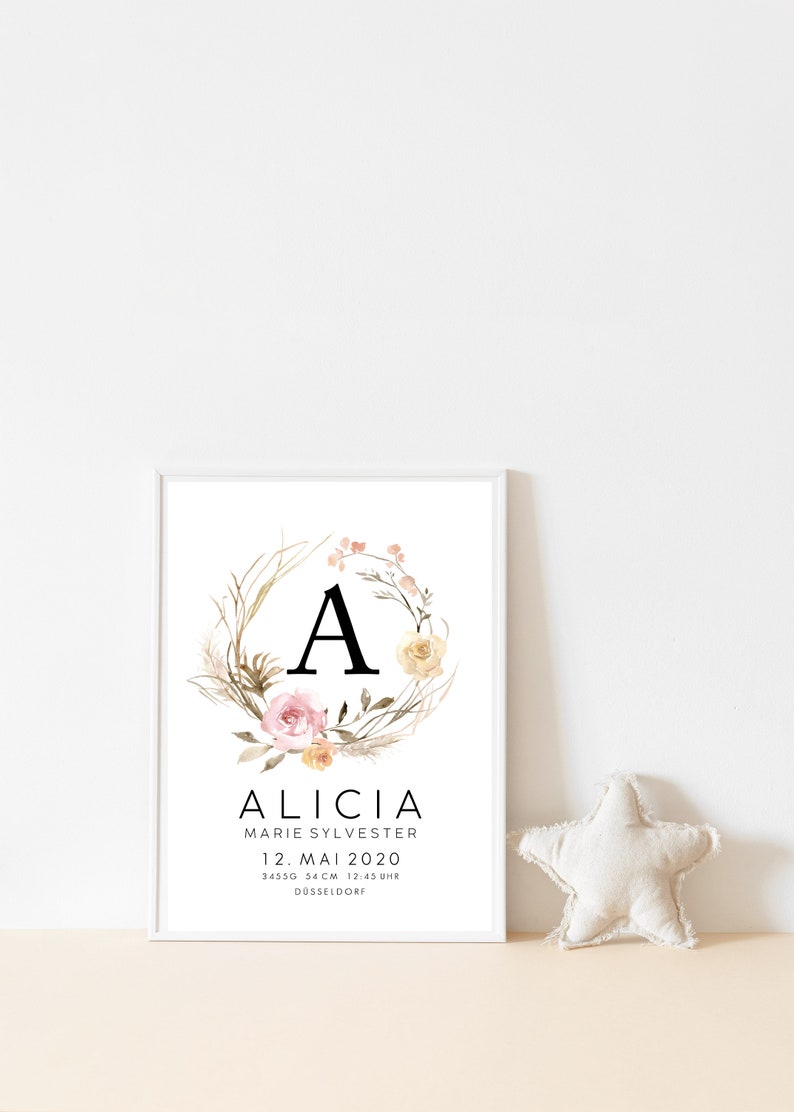 Birth Stats Print Baby Print Christening Gift Modern Nursery Decor Personalized New Baby Gift Baby Girl Gift Monogram Birth Print Girl