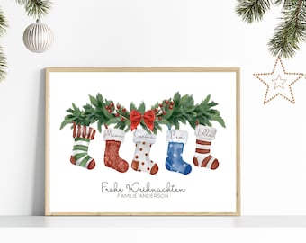 Custom Christmas Poster, Christmas Wall Art, Christmas Stockings Poster, Christmas Gift, Family Gift, Custom Family Gift,Christmas Stockings