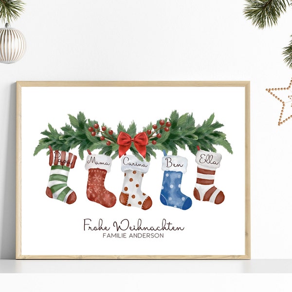 Personalisiertes Weihnachtsposter Familie, Stockings Poster, Weihnachten Poster, Weihnachtsplakat, Familie Bild, Familie Poster, Stockings