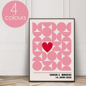 Affiche de mariage style Bauhaus, affiche de mariage personnalisée, cadeau de mariage, cadeau de couple, affiche d'amour, impression d'amour, cadeau d'anniversaire, mariage moderne