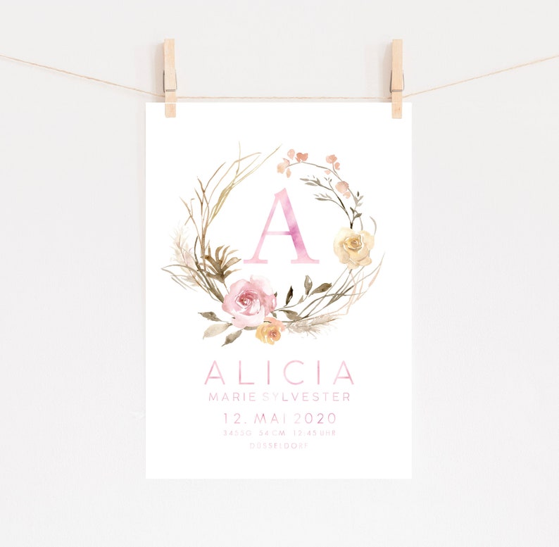 Birth Stats Print Baby Print Christening Gift Modern Nursery Decor Personalized New Baby Gift Baby Girl Gift Monogram Birth Print Girl