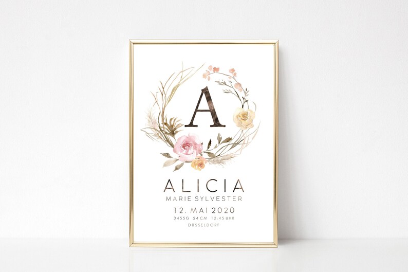Birth Stats Print Baby Print Christening Gift Modern Nursery Decor Personalized New Baby Gift Baby Girl Gift Monogram Birth Print Girl