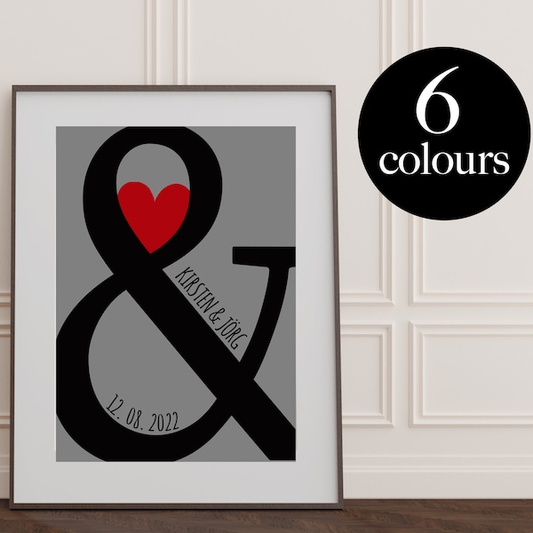 Hochzeitsposter Personalisiert, Ampersand Poster, Hochzeitsgeschenk, Hochzeit Personalisiertes Bild, Wedding Poster, Mid-Century, Wedding