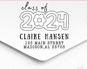 Flower Self Inking Mailing Address Stamp | 2024 Graduation Announcement | Graduate Gifts | Handcrafted