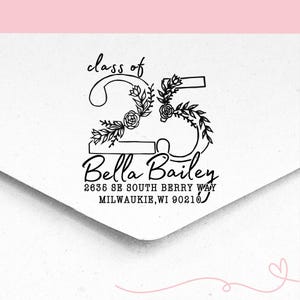 Zelfinktende postadresstempel bloemen | Afstudeeraankondiging 2025 | Cadeaus voor afgestudeerden | Handgemaakt