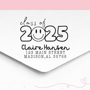 Zelfinktende postadresstempel met smiley | Afstudeeraankondiging 2025 | Cadeaus voor afgestudeerden | Handgemaakt