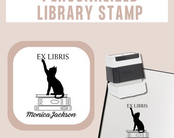 Personalized Book Stamp | Bookplate Stamp | Self Inking Library Of Stamp | Ex Libris Stamp | Cat Book Stamp