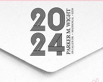 Retro Self Inking Mailing Address Stamp | 2024 Graduation Announcement | Graduate Gifts | Handcrafted