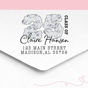 Zelfinktende postadresstempel bloemen | Afstudeeraankondiging 2025 | Cadeaus voor afgestudeerden | Handgemaakt