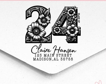 Floral Self Inking Mailing Address Stamp | 2024 Graduation Announcement | Graduate Gifts | Handcrafted