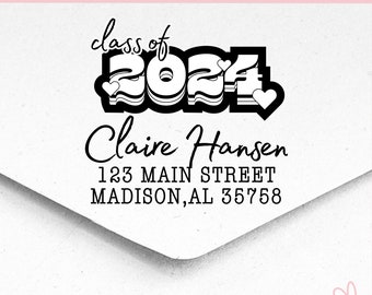Hearts Self Inking Mailing Address Stamp | 2024 Graduation Announcement | Graduate Gifts | Handcrafted