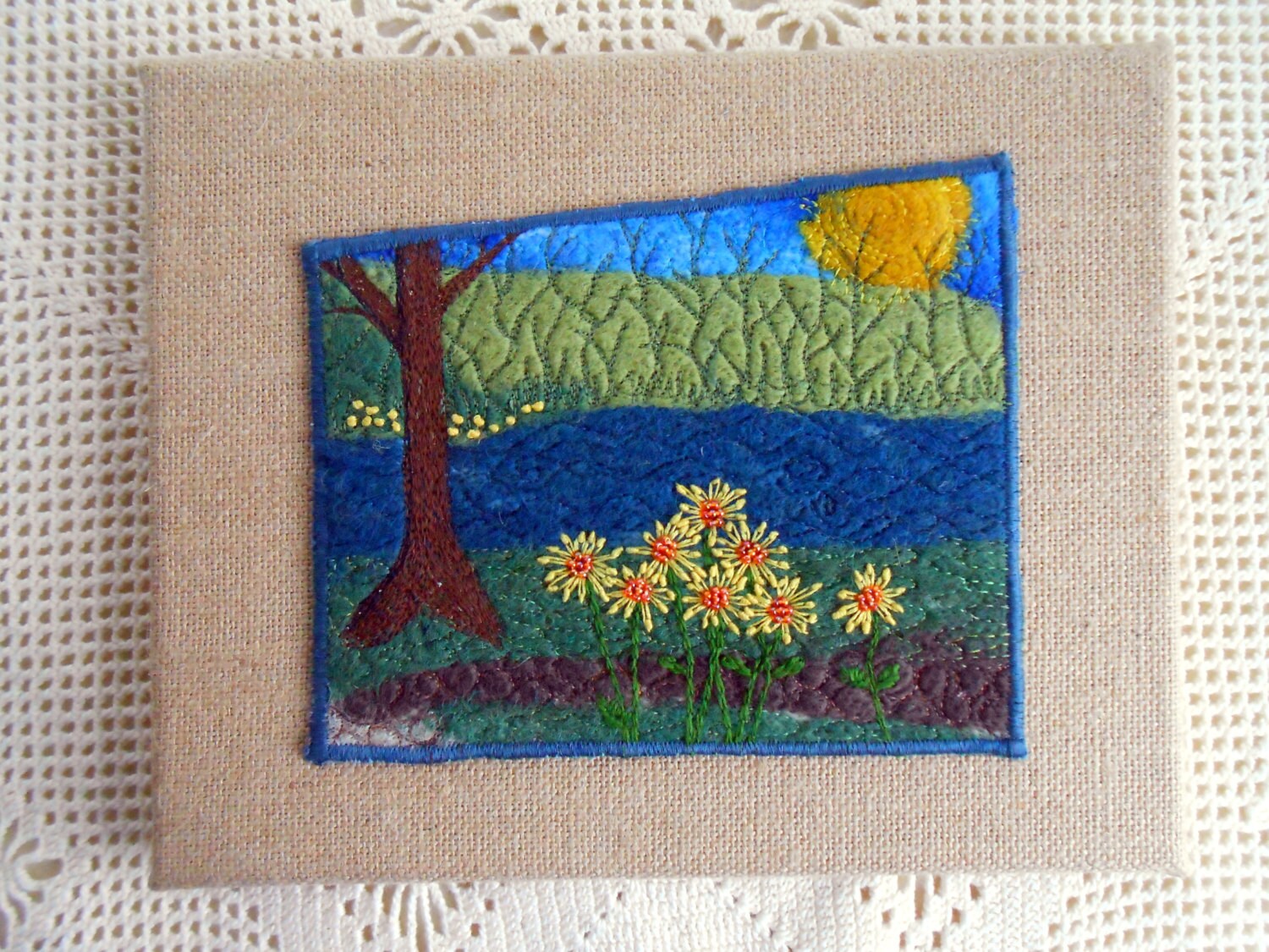 Landscape needle felted embroidered mixed media collage fiber Etsy