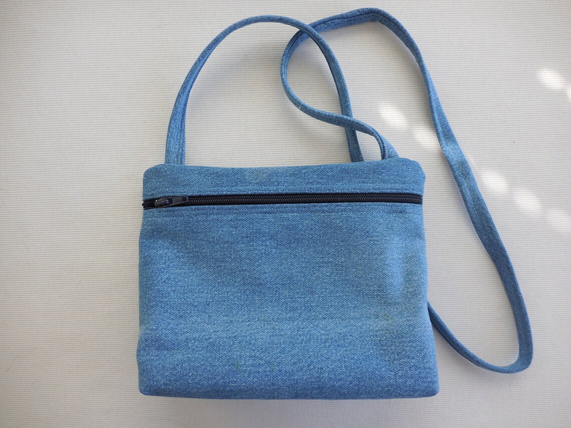 Denim Purse Small Pocketbook With Shoulder Strap One Inside Etsy