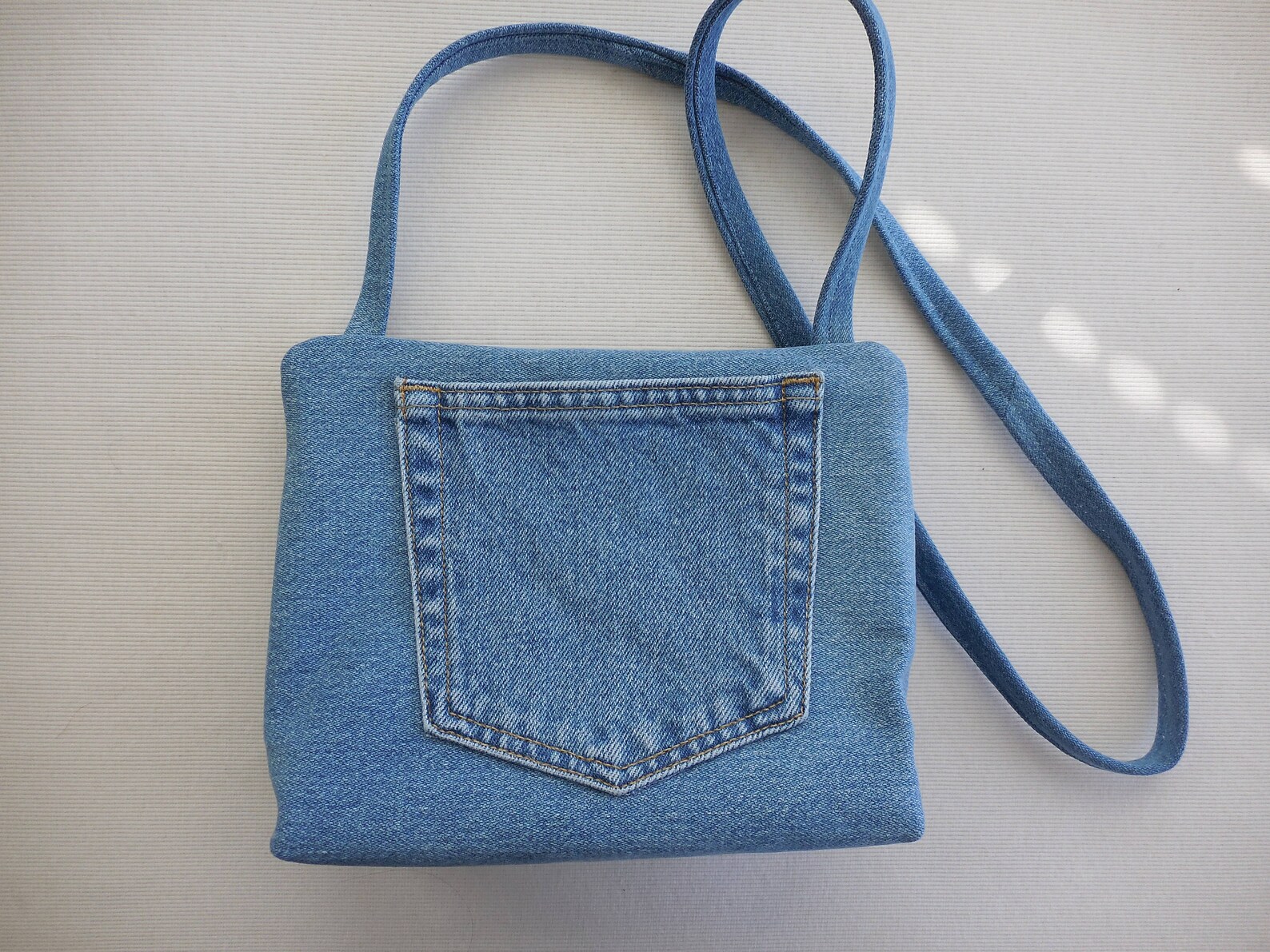 Denim Purse Small Pocketbook With Shoulder Strap One Inside Etsy