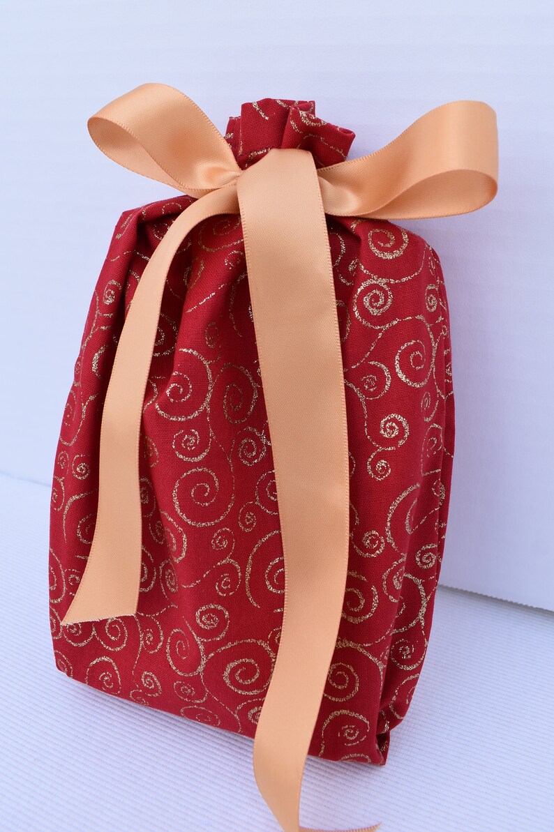 Red with Gold Swirls Fabric Gift Bag 7 x 9 inch jewelry size Etsy