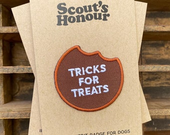 Tricks for Treats Embroidered Iron-On Patch | Dog Merit Badge