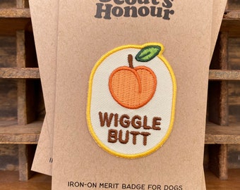 Wiggle Butt Embroidered Iron-On Patch | Dog Merit Badge