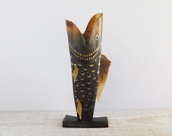 Vintage Fish Carved From Horn ~ Unique Fish Carving ~ Hunting / Fishing Decor