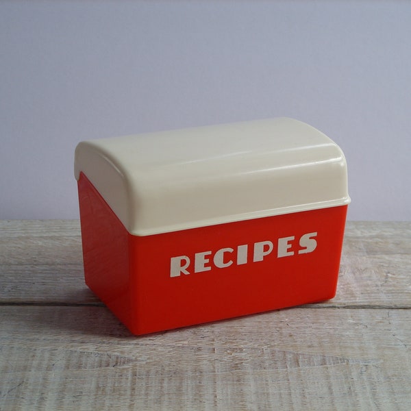 Vintage Lustro Ware Red & White Plastic Recipe Box ~ Classic Mid Century Kitchen Storage ~ Retro LustroWare Recipe Box