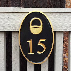 Carved Street Address plaque / House number with Nantucket Basket or other stock image (HN2)