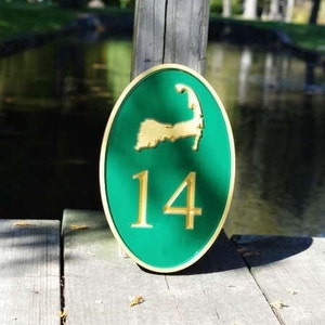 Carved Street Address plaque / House number with Cape Cod or other stock image (HN6)