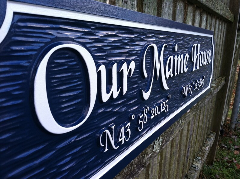 Custom Carved Quarterboard sign Add your name or place and image with coordinates Q6 image 4