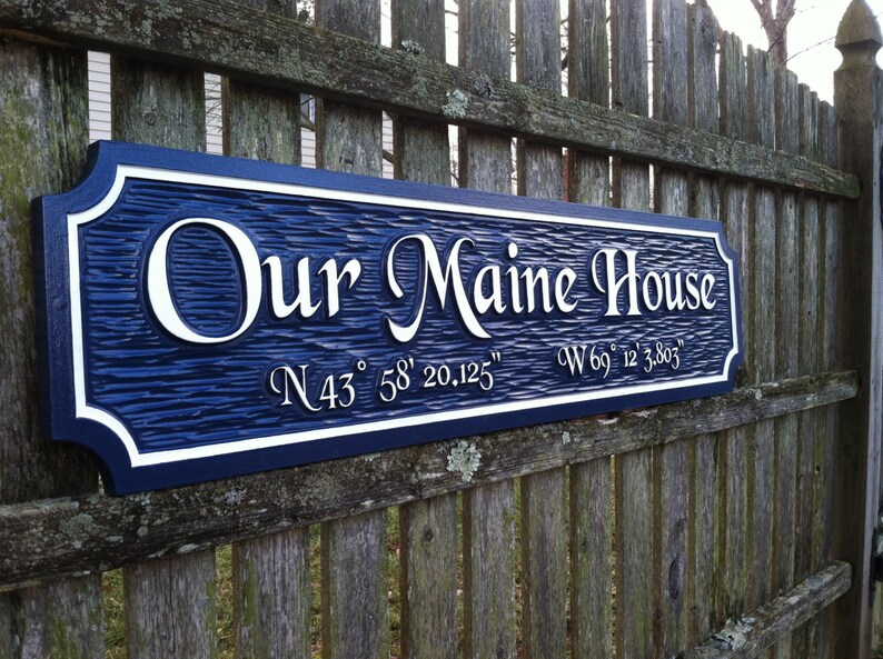 Custom Carved Quarterboard sign Add your name or place and image with coordinates Q6 image 3